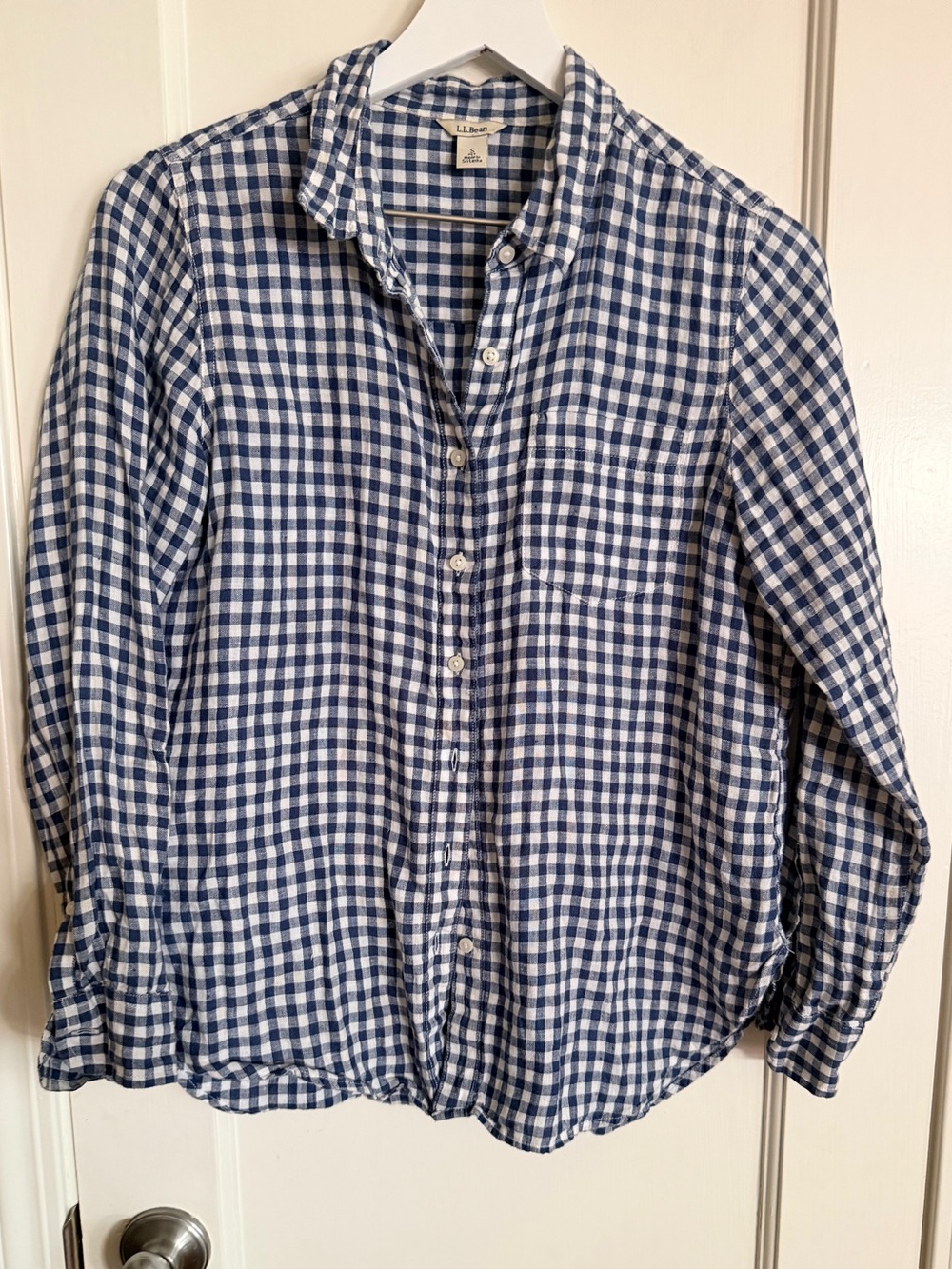 L.L.Bean Navy and White Gingham Shirt